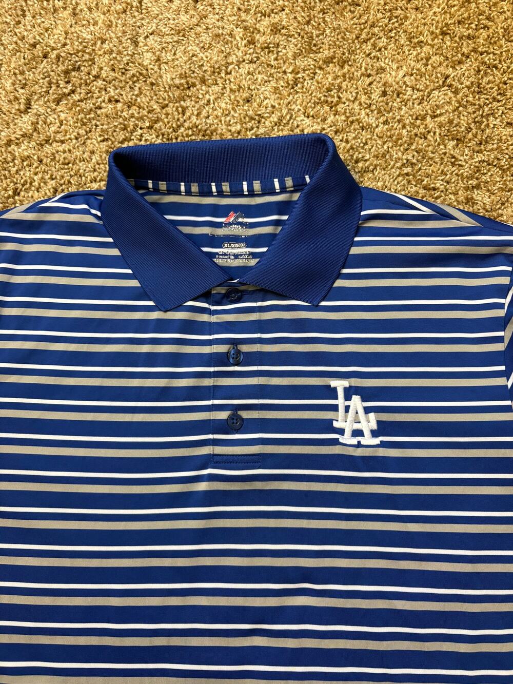 Majestic Athletic Los Angeles Dodgers LA MLB Striped Polo Golf Shirt Men Size XL